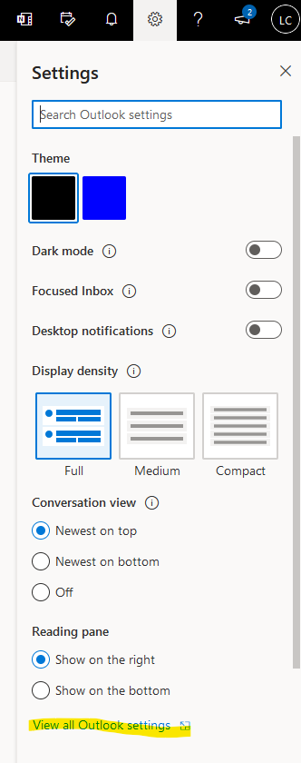 Go to View all outlook settings